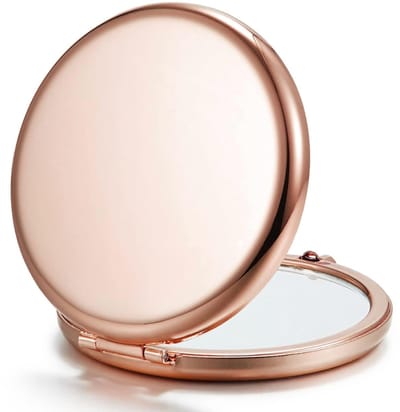 Make-upspiegel - Dubbelzijdig, 1x/2x vergroting -zak make-upspiegel- Metaal, Draagbaar - Perfect voor make-up, reizen, bijwerken - Dames, tieners - Roségoud - Rond - 1 artikel