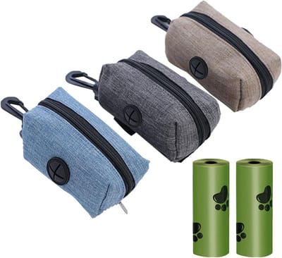 Houder voor hondenpoepzakjes met dispenser, 3 stuks, inclusief navullingen en zakjes voor wandelen en hardlopen met je huisdier
