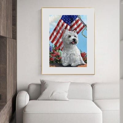 Diamant schilderij Amerikaanse vlag schattig puppy dier handgemaakte DIY diamant schilderij kruis borduurwerk 20X30CM gray