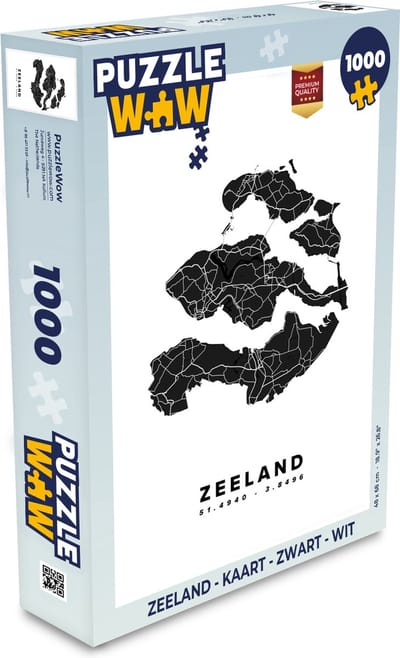 Puzzel Zeeland - Kaart - Zwart - Wit - Legpuzzel - Puzzel 1000 stukjes volwassenen
