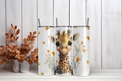 Thermosbeker Giraf - 600 ml RVS Tumbler met draaidop en rietje + extra dop met los rietje - Dierenprint drinkbeker - Schoolbeker - To go beker - Werkbeker - Thermosbeker - 600ML - Warm en koud