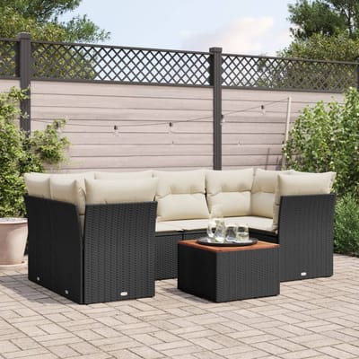 vidaXL - 7-delige - Loungeset - met - kussens - poly - rattan - zwart
