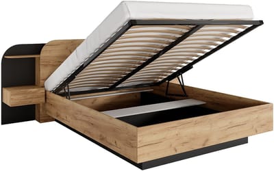 Vente-unique Bed met opbergruimte hout zwart, natuurlijk licht 160 x 200 cm