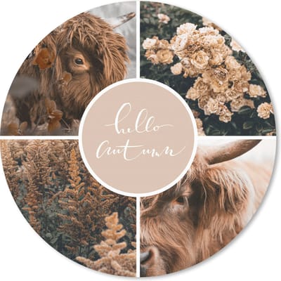 Muismat rond 20x20 cm - Mousepad Schotse hooglander - Herfst - Collage - Ronde muismatten