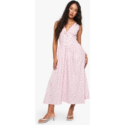 boohoo Dames Ditsy Bloemenprint Tie Front Milkmaid Midaxi Jurk | Roze | Maat: 36