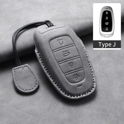 4 Knoppen Leer Auto Sleutelhouder Hoesje Voor Hyundai Tucson Solaris Sonata Hybrid Nexo Nx4 Santafe Dn8 Auto Sleutelhouder Schaal gray