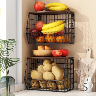 Unyqoos ® Stijlvolle Hangende Draadmanden Set voor Keukenorganisatie en Opbergen van Groenten en Fruit