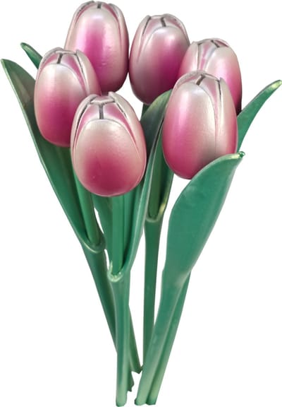 ELCEE-HALY - Bosje van 6 houten decoratie tulpen - Metallic Lila - 34cm