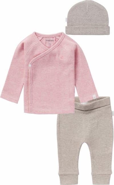 Noppies - Kledingset - 3 delig - Broek Naura Taupe - Overslag shirt Nanyuki roze - Muts Nevel Taupe - Maat 50