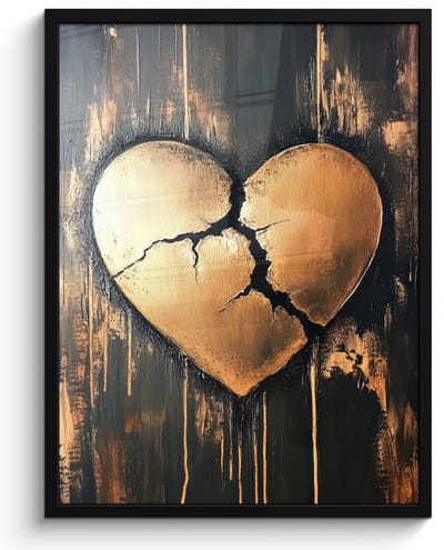 Poster in lijst - Fotolijst 50x70 cm - Posters - Gebroken hart - Goud - Houtlook - Liefde - Posterlijst zwart - Decoratie - Wanddecoratie woonkamer - Muurdecoratie slaapkamer