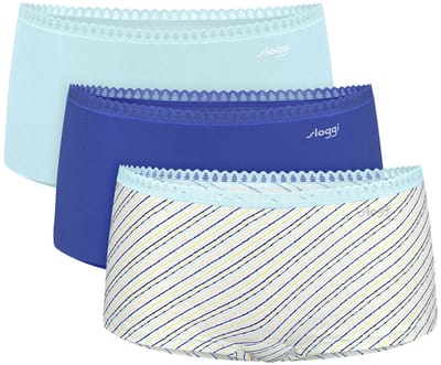 Sloggi Women GO Crush Short (3-pack) - dames boxer - lichtblauw - kobaltblauw en blauw - wit en geel gestreept