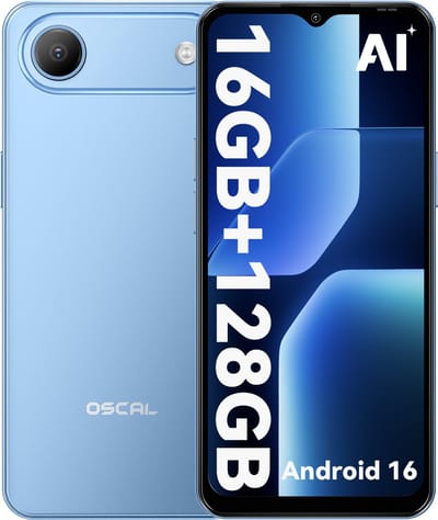 OSCAL FLAT 3C Smartphone - 4G Dual SIM - 16GB RAM - 128GB ROM - 6,56 inch - Android 16 Telefoon - 5000mAh 336Uren - 32MP - GPS - Blauw