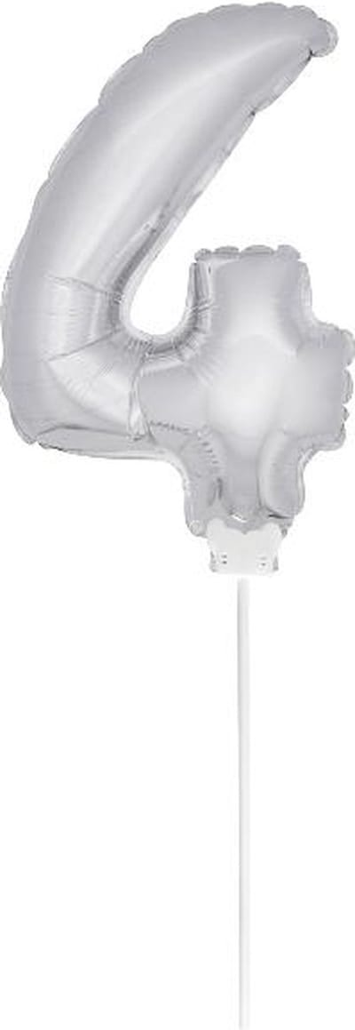 Folat - Folieballon cijfer mini Silver Number 4