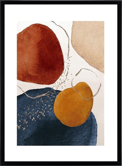 Poster Watercolor Composition - Abstracte Kunst - Blauw, Bordeaux Rood - 50x70 cm