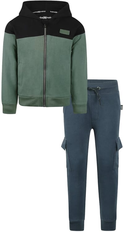 Koko Noko - Basic collection - Biologisch katoen - Kledingset - Joggingbroek Blauw - Sweater Hoody met rits Zwart - Dark Green - Maat 92