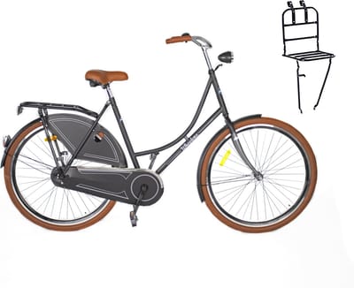 Wheelerz - Omafiets - 28 inch - Mat Zwart Met voordrager