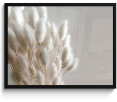 Poster in lijst - Fotolijst 80x60 cm - Posters - Pluimen - Beige - Minimalistisch - Posterlijst zwart - Decoratie - Wanddecoratie woonkamer - Muurdecoratie slaapkamer