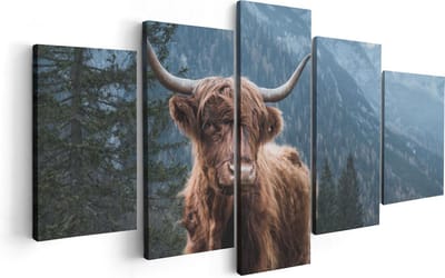 Artaza Canvas Schilderij Vijfluik Schotse Hooglander Koe In De Bergen - 100x50 - Foto Op Canvas - Canvas Print