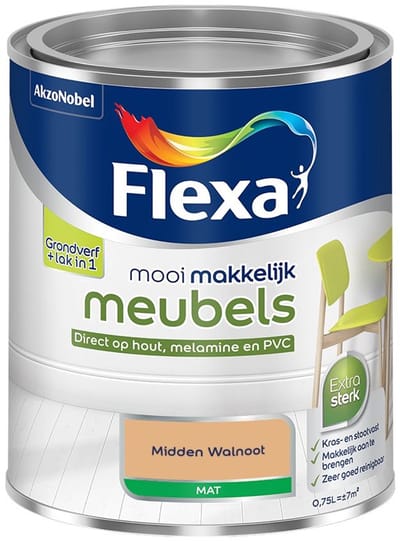 Flexa - Mooi Makkelijk Meubels Mat - Midden Walnoot - Mengverf - 750 Ml