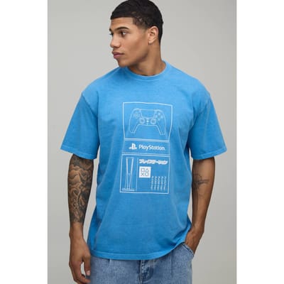 Oversized PlayStation Gelicentieerd Gewassen Geprint T-Shirt | Blue | Size XS