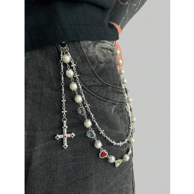 1 stuks Vintage Elegante Minimalistische Meerkleurige Broekketting, Mannen Punk Hip Hop Crossbody Ketting, Voor Broek Decoratie one-size gray