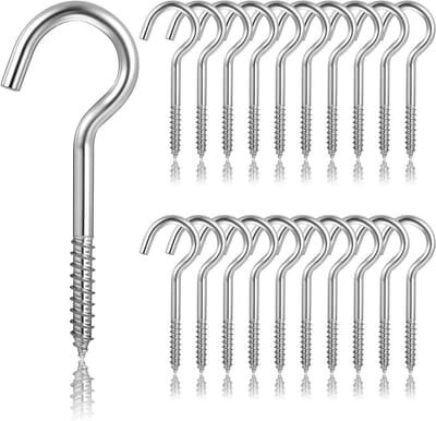 Set van 20 Kleine RVS Schroefhaken 50mm - Draaibare Plafondhaken voor Wandbevestiging en Hangplanten