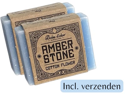 Amberblokjes 2x 'Boles d'olor Cotton Flower' - Incl. verzenden - Blauw - Katoen - Amber stone blokje - Geurblokje - Geurverfrisser - Luchtverfrisser - Geurzakjes - Parfum - Fris - Wc - Toilet - Kledingkast - Kast - Lade - Geurbrander - Brander