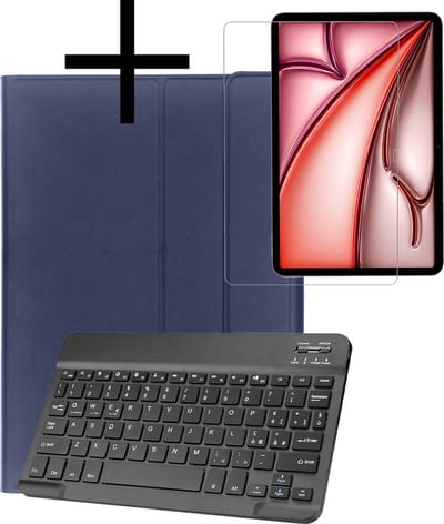 Hoes - Geschikt voor Apple iPad Air 2024/2025/2026 (M3/M4) - 11 inch - Met Screenprotector - Keyboard Book Cover - Toetsenbord Case - Hoesje - Donkerblauw