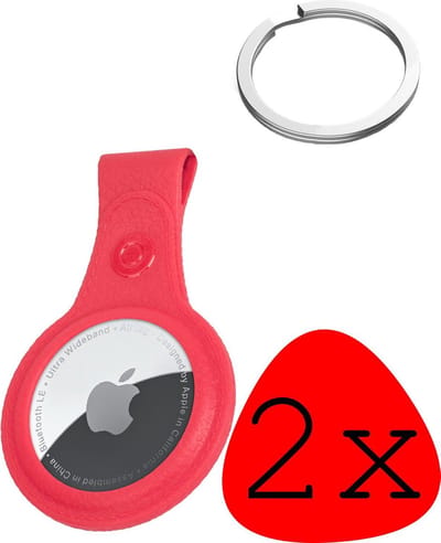 Hoesje Geschikt voor Apple AirTag-Sleutelhanger Hoesje Leer - Sleutelhanger Hoes Hoesje Geschikt voor Apple AirTag Case - Rood - 2-Stuks