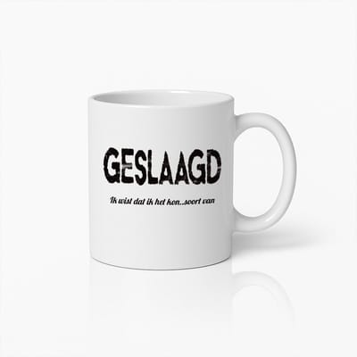 Afstudeer Viering Mok – “Geslaagd, Ik Wist Dat Ik Het Kon… Soort Van” – Leuk Cadeau Voor Afgestudeerden – Witte Keramische Koffiemok – 330ml