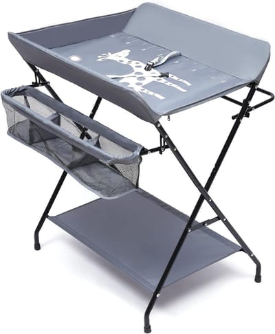 Jayuew Opvouwbare luiertafel met opbergvakken voor baby's tot 12 maanden, grijs, 80 x 63 x 96 cm