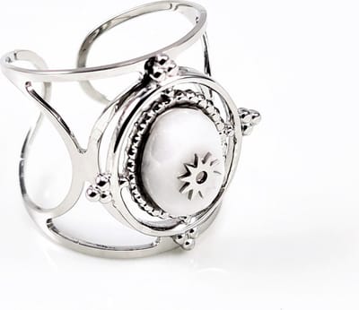 Dottilove Witte Natuursteen Stalen Dames Ring + Cadeauzakje