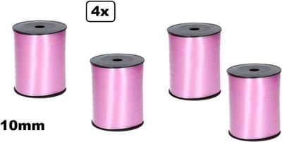 4x Krullint licht roze 10mm x 250meter - Vernieuwd, nu met folie beschermlaag om de rol |krullint | decoratie| thema feest| versiering