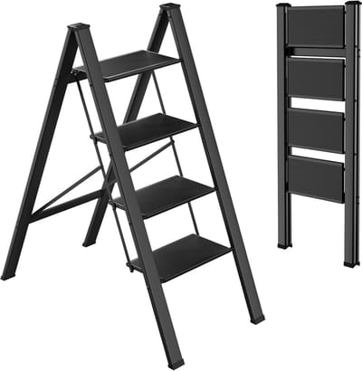 Vouwladder Aluminium - Huishoudtrap Antislip - Klusjes Thuis - Hoge Stabiliteit - 45 x 127 x 109 cm - Zwart