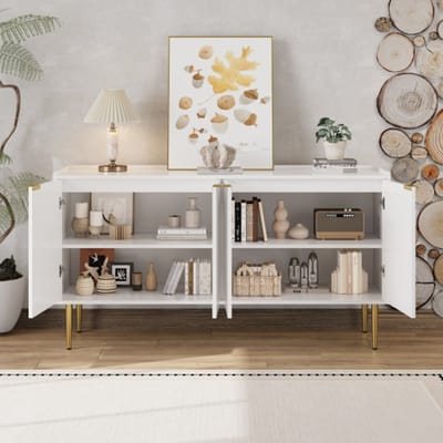 Witte Opbergkast / Sideboard 140×38×75 cm – Modern Dressoir met Groot Stauraum – Ideaal voor Woonkamer & Buffet