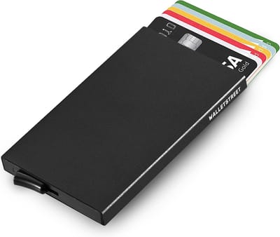 Walletstreet Uitschuifbare Pasjeshouder - Walletstreet Slim Fit Aluminium Creditcardhouder Card Protector Anti-Skim/ RFID Card Protector 8 Pasjes – Zwart Black