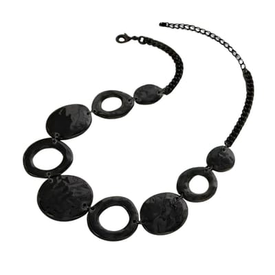 Bovista Ketting - Dames - Staal - Nep zilver - Met Hanger - Zwart
