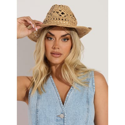Yours Cowboyhoed Van Stro Met Geweven Strikdetail In Bruinsize One Size