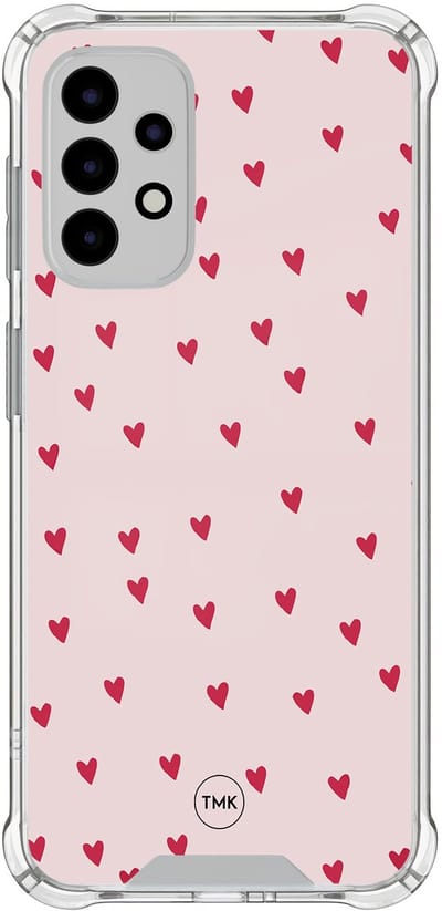 Shockproof hoesje geschikt voor Samsung Galaxy A52 5G - Cute hearts - Schokbestendig - Verhoogde randen - TPU case - Extra Sterke Back Cover - Print - Transparant, Roze