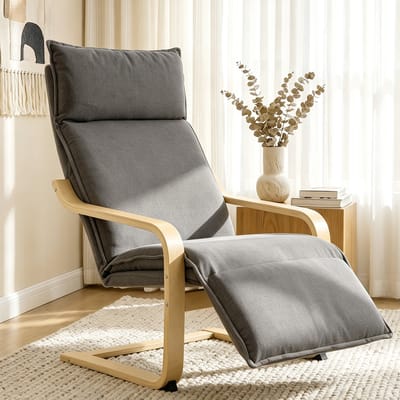 Ergonomische Fauteuil voor Slaapkamer - Moderne Stof Fauteuil met Hoge Rugleuning - Fauteuil met Voetensteun voor Ontspanning - Stoel met Schommelbeweging voor Extra Comfort - 90x67x105 cm - Voor Lezen en TV Kijken - Grijs