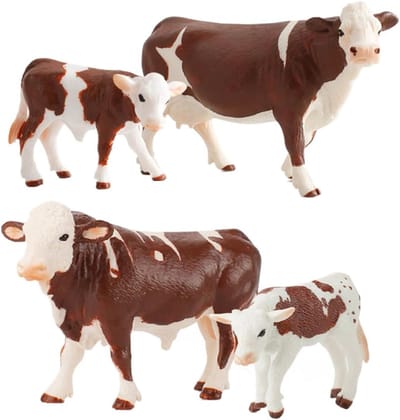 Set van 4 miniatuur koeienfiguren - Boerderij dieren speelgoed, plastic figurines voor kinderen