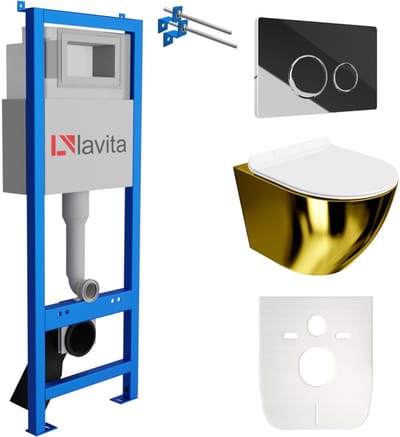 LAVITA LAV 101 SOFI SLIM GOLD WHITE - Inbouwreservoir WC 40cm - Chromen drukplaat - Rimless wandcloset - WC Set