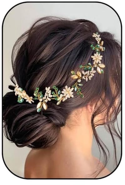 Smaragdgroene strass bruidshoofdaccessoire met bladvorm en kralen voor bruiden en bruidsmeisjes
