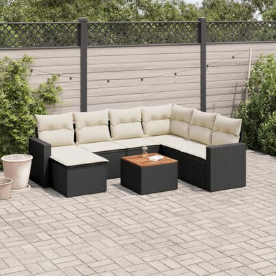vidaXL - 8-delige - Loungeset - met - kussens - poly - rattan - zwart