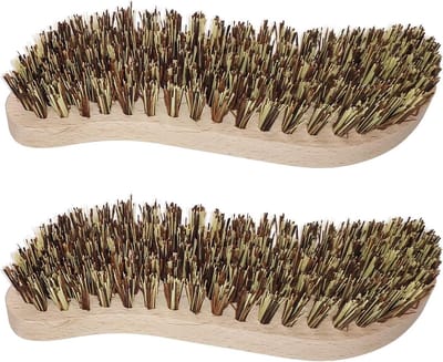 2 stuks Schuurborstels Reinigingsborstel met Extra Harde Borstels | Poetsborstel Handschrobber Ergonomische Handgreep van Hout in S-vorm | Wortelborstel voor Keuken Tuin Huishouden - Made in .