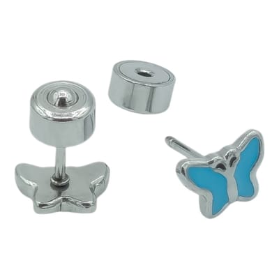 Vlinder oorbellen voor meisje - Kleine oorknopjes 7 x 5 mm - Premium staal in kleur zilver