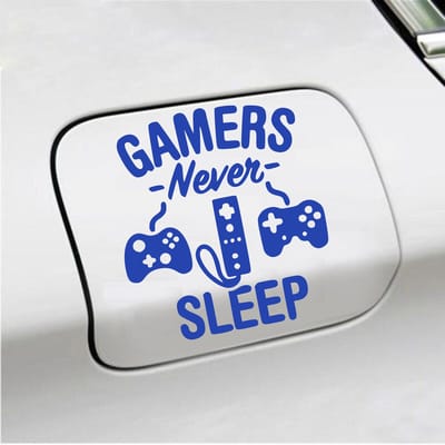 Bumpersticker - Gamers Never Sleep - 12,9 X 11,8 - Blauw