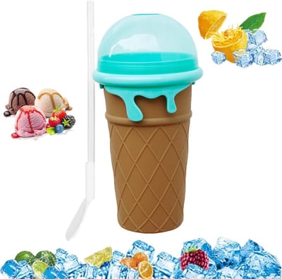 DIY Slushy Maker 500 ml - 2-in-1 Cup voor IJs, Milkshakes en Smoothies met Rietje en Lepel