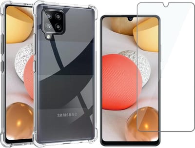 Hoesje geschikt voor Samsung Galaxy A42 - Anti Shock Proof Siliconen Back Cover Case Hoes Transparant - Tempered Glass Screenprotector