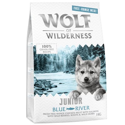5x1kg Wolf of Wilderness Junior Blue River Scharrelkip & Zalm Hondenvoer droog